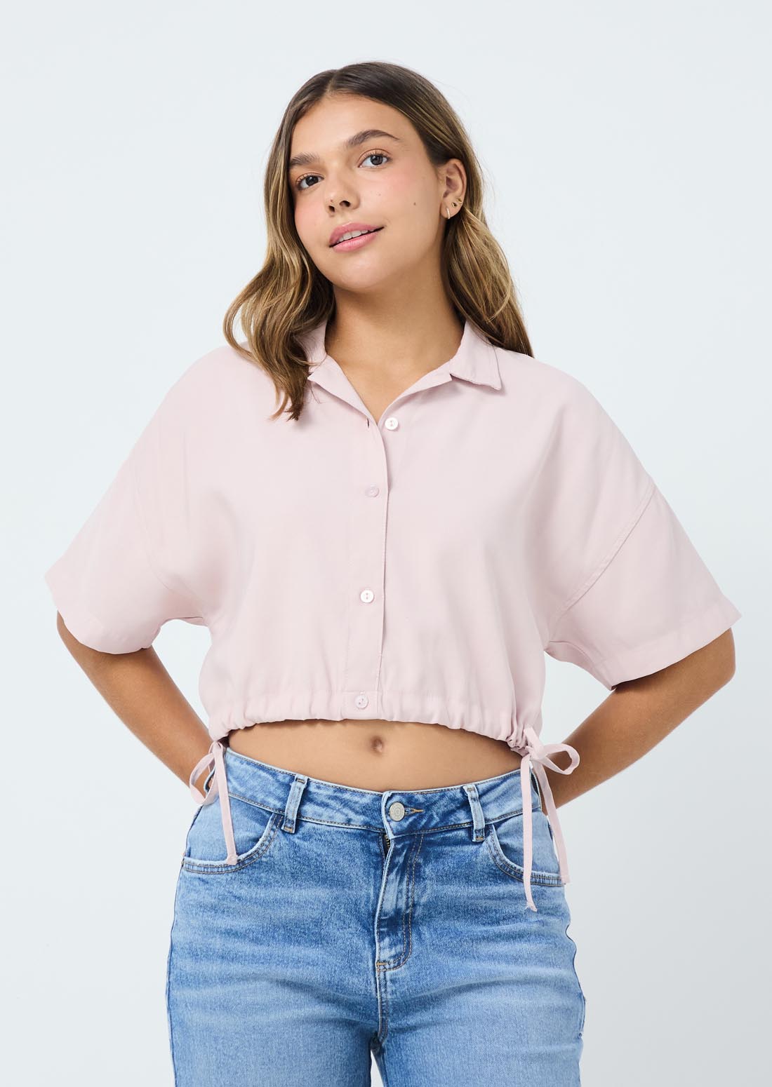 Blusa palo de rosa  con recogido ajustable para jóvenes