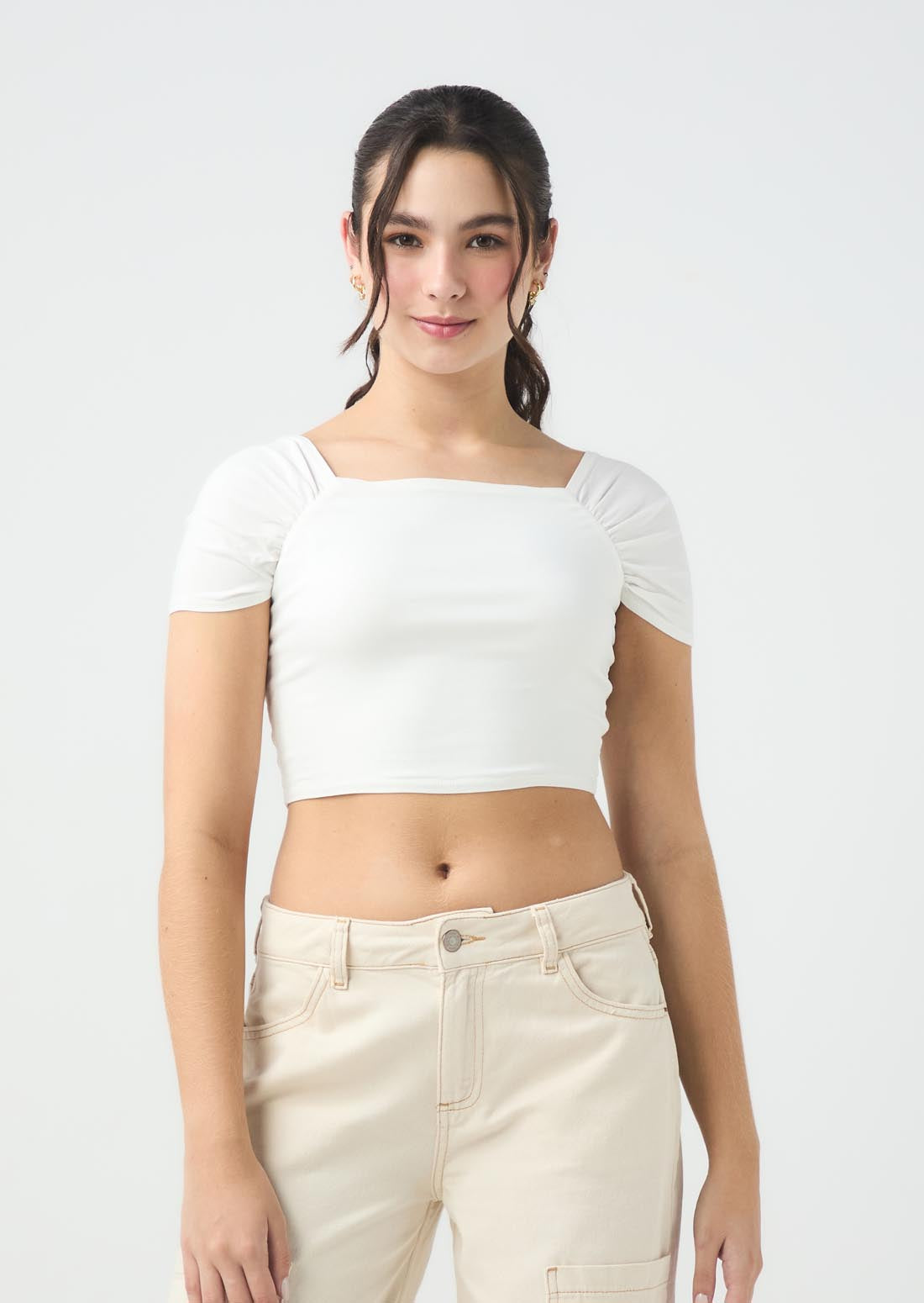 Blusa strapless marfil para jóvenes