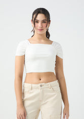 Blusa strapless marfil para jóvenes