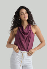 Blusa vino tinto con cuello halter para mujer