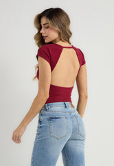 Body vino con escote en espalda para mujer