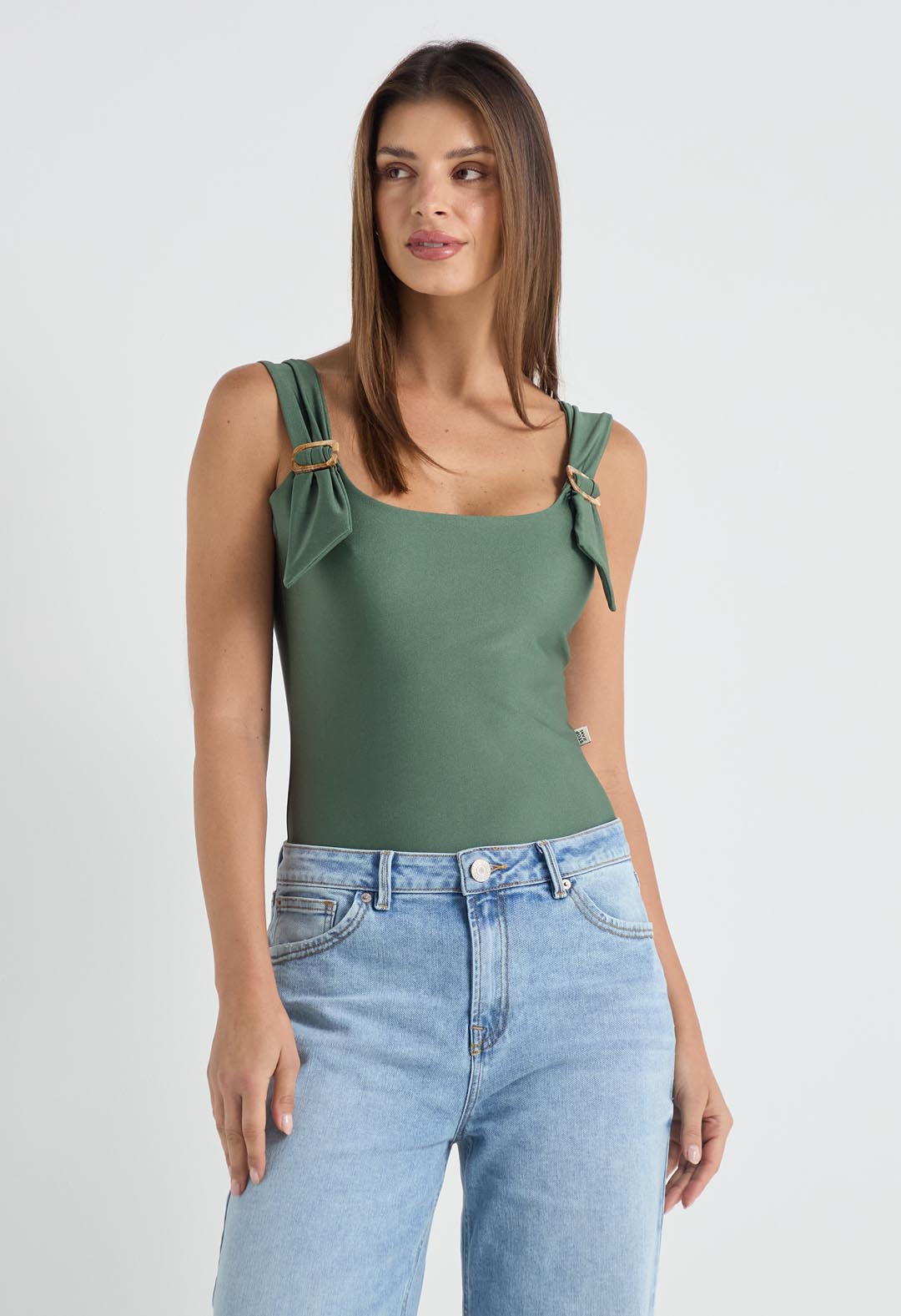 Body verde militar con hebilla para mujer