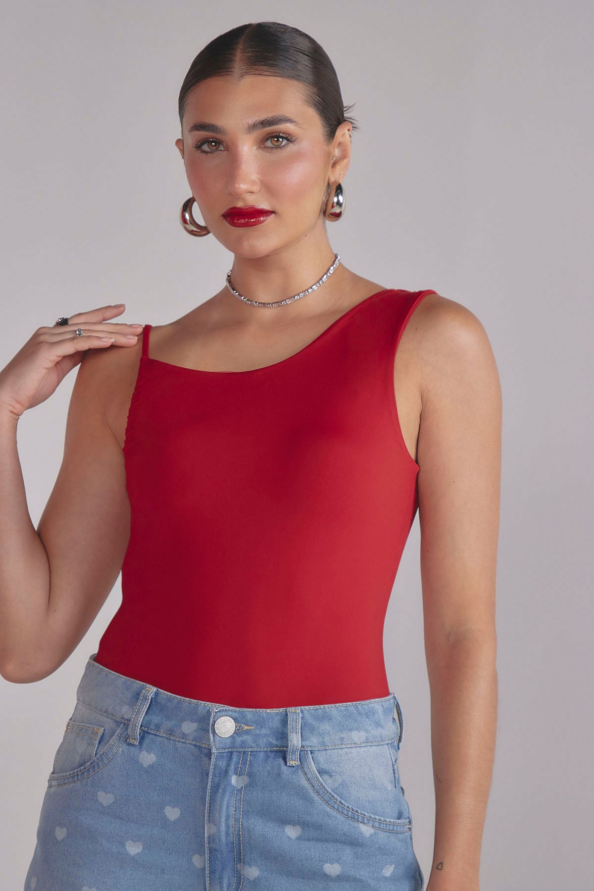Body rojo con drapeado para mujer