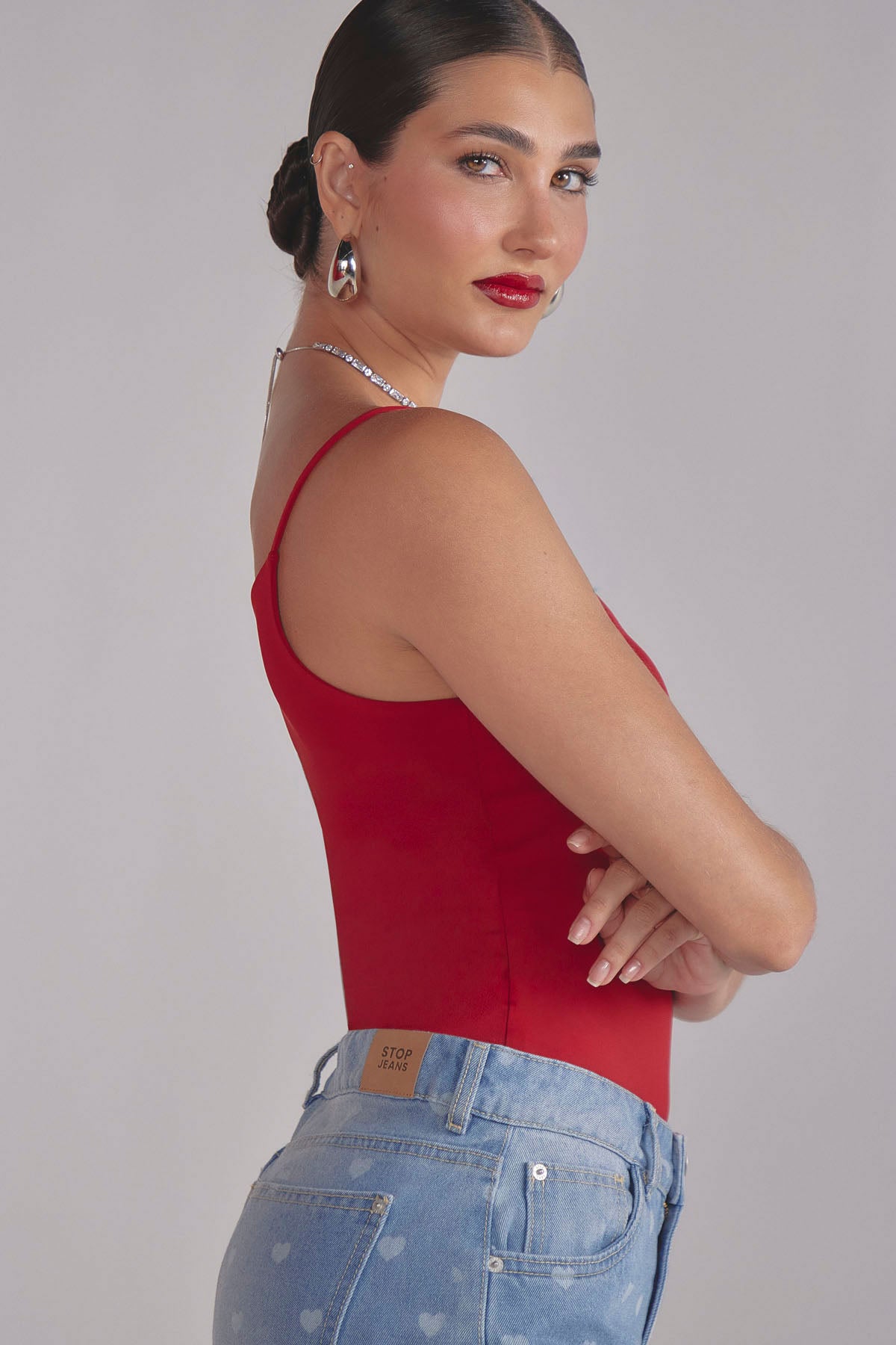Body rojo con drapeado para mujer