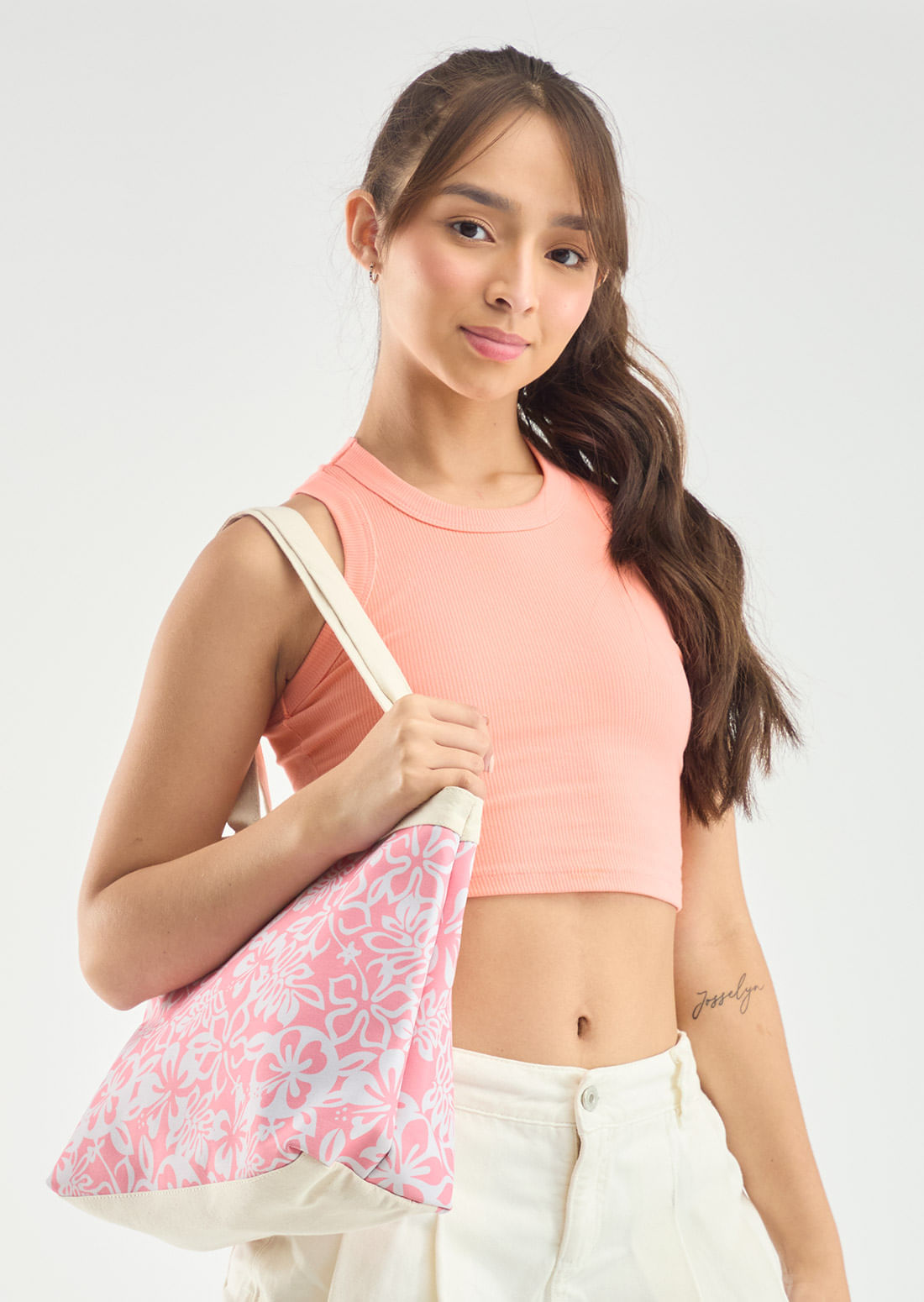 Bolso tote bag salmón con estampado