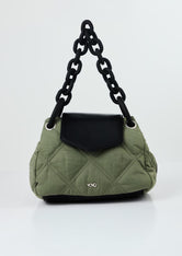 Bolso verde militar con cadena ancha mate para jóvenes
