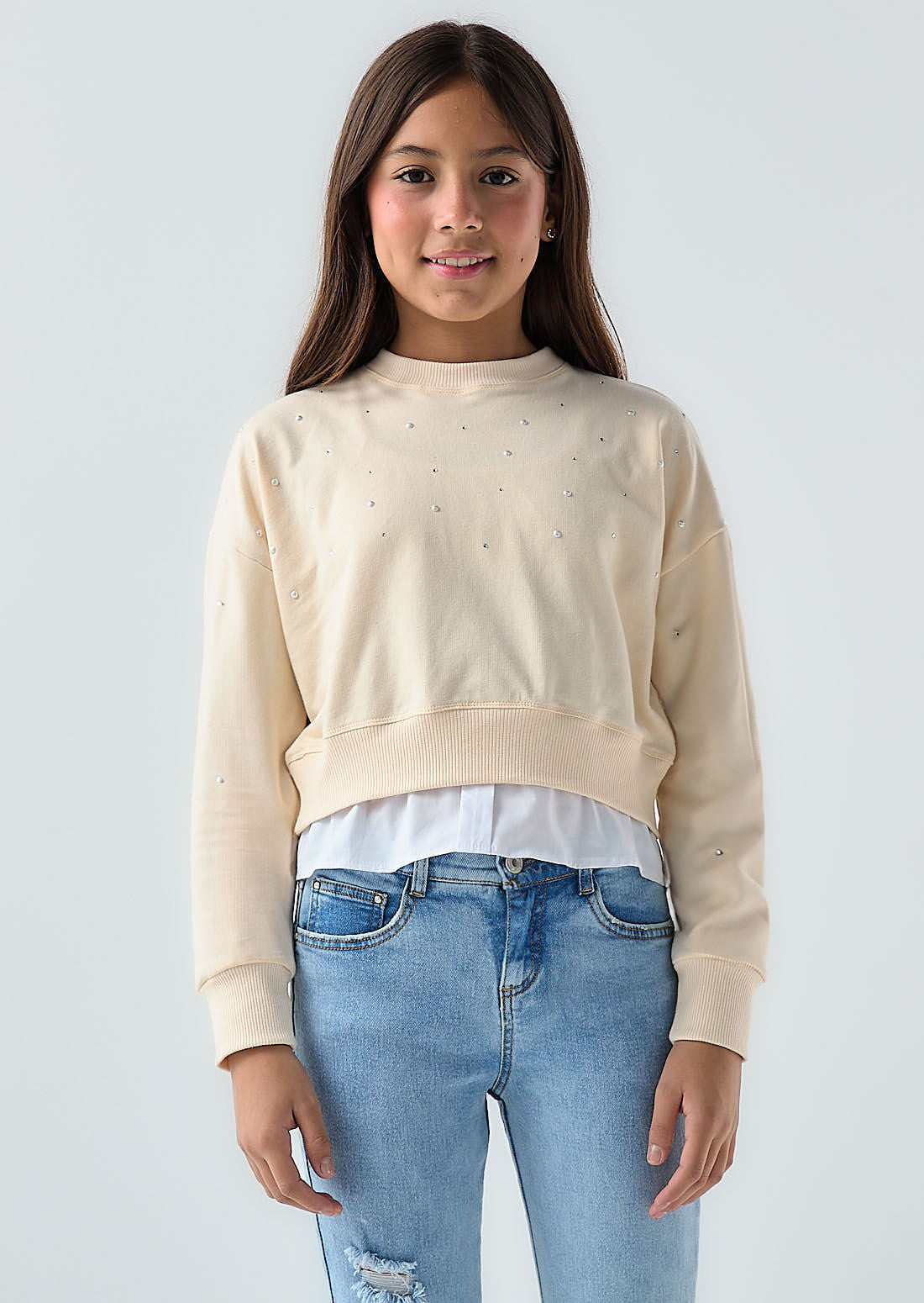 Buzo beige con aplique para niñas