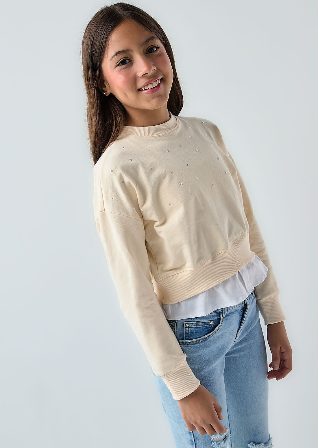 Buzo beige con aplique para niñas