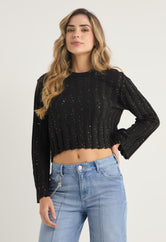 Buzo tejido negro con lentejuelas para mujer
