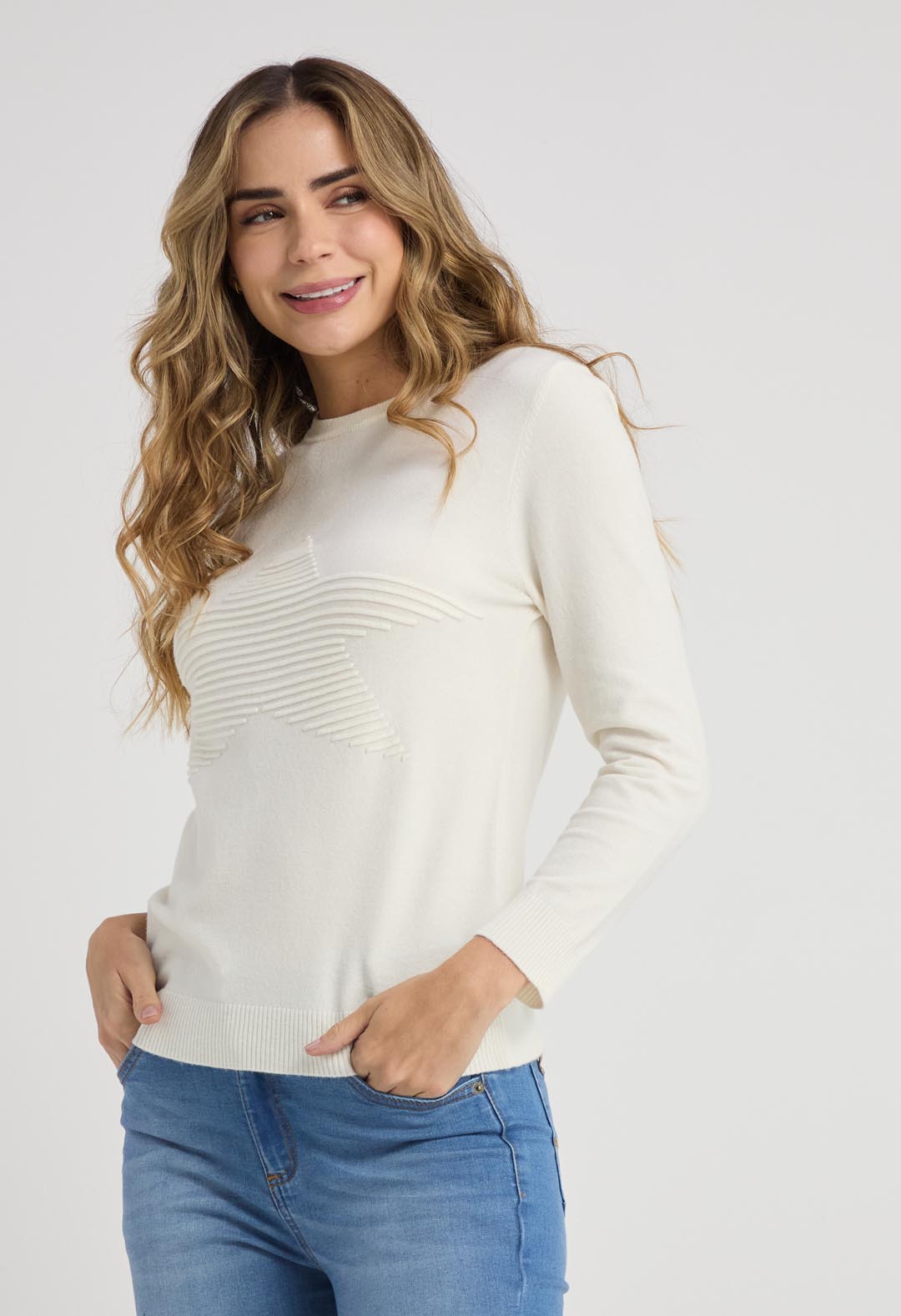 Buzo marfil con estrellas para mujer