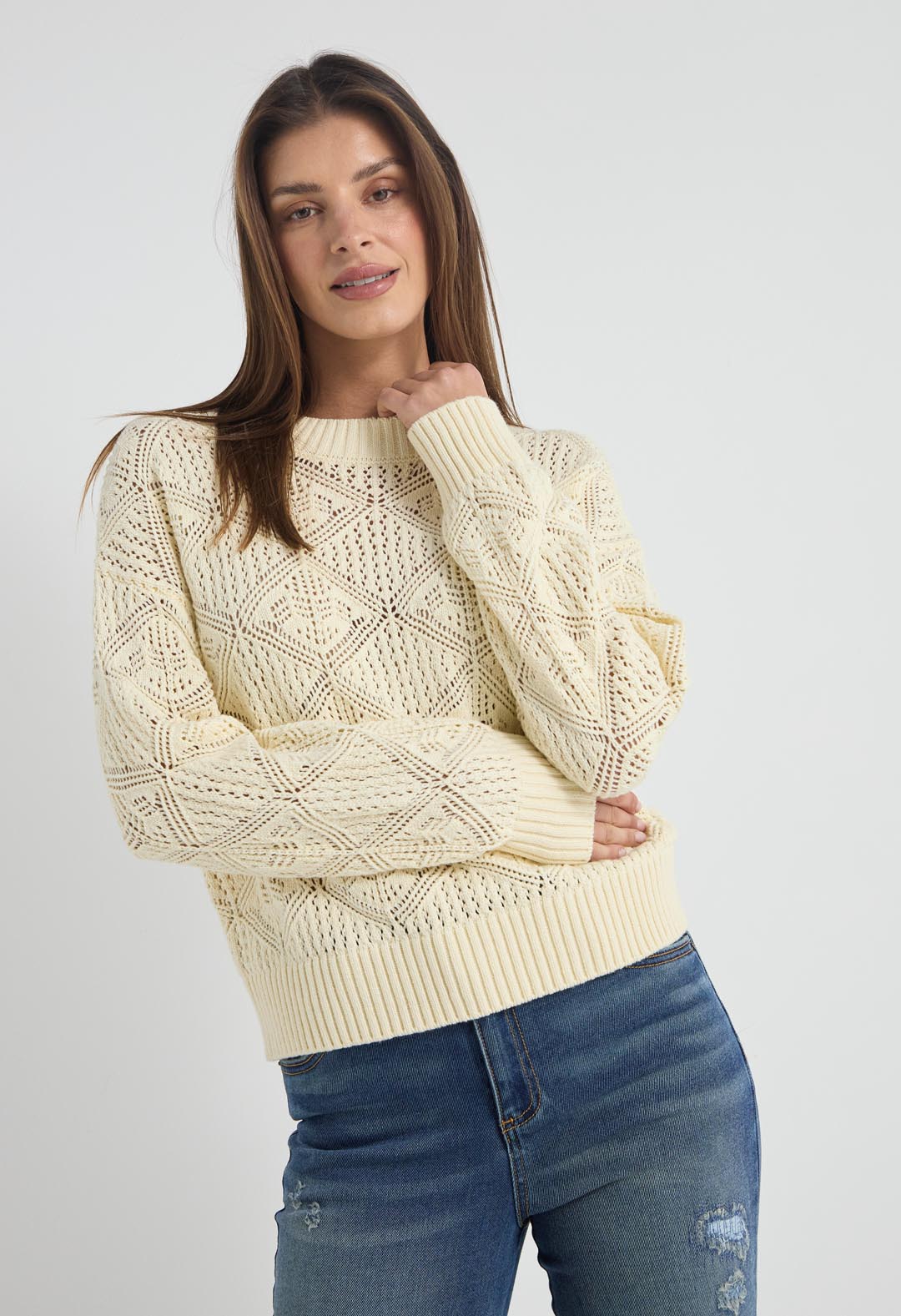 Buzo tejido amarillo claro para mujer