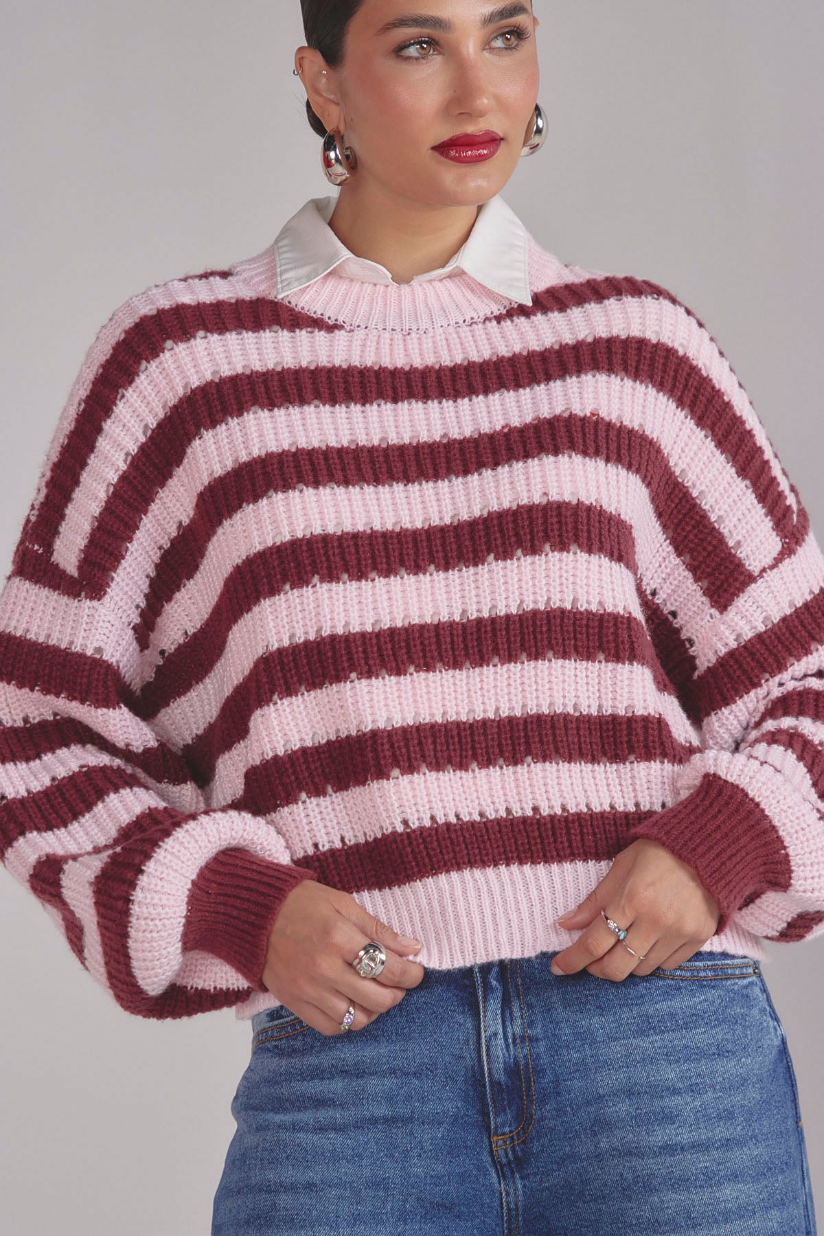 Buzo rosa claro tejido para mujer