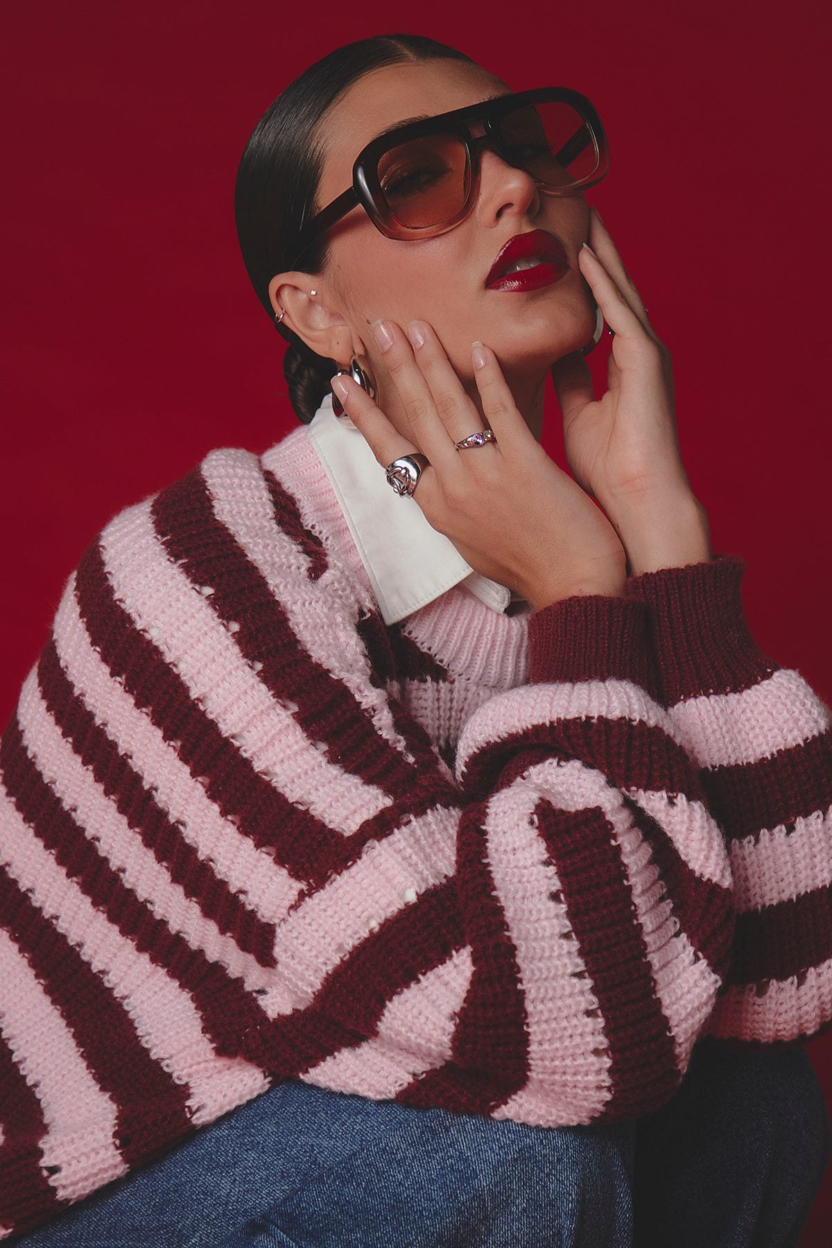 Buzo rosa claro tejido para mujer