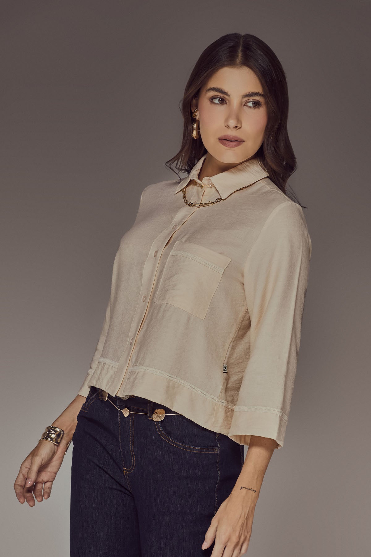 Camisa marfil con escalerilla para mujer