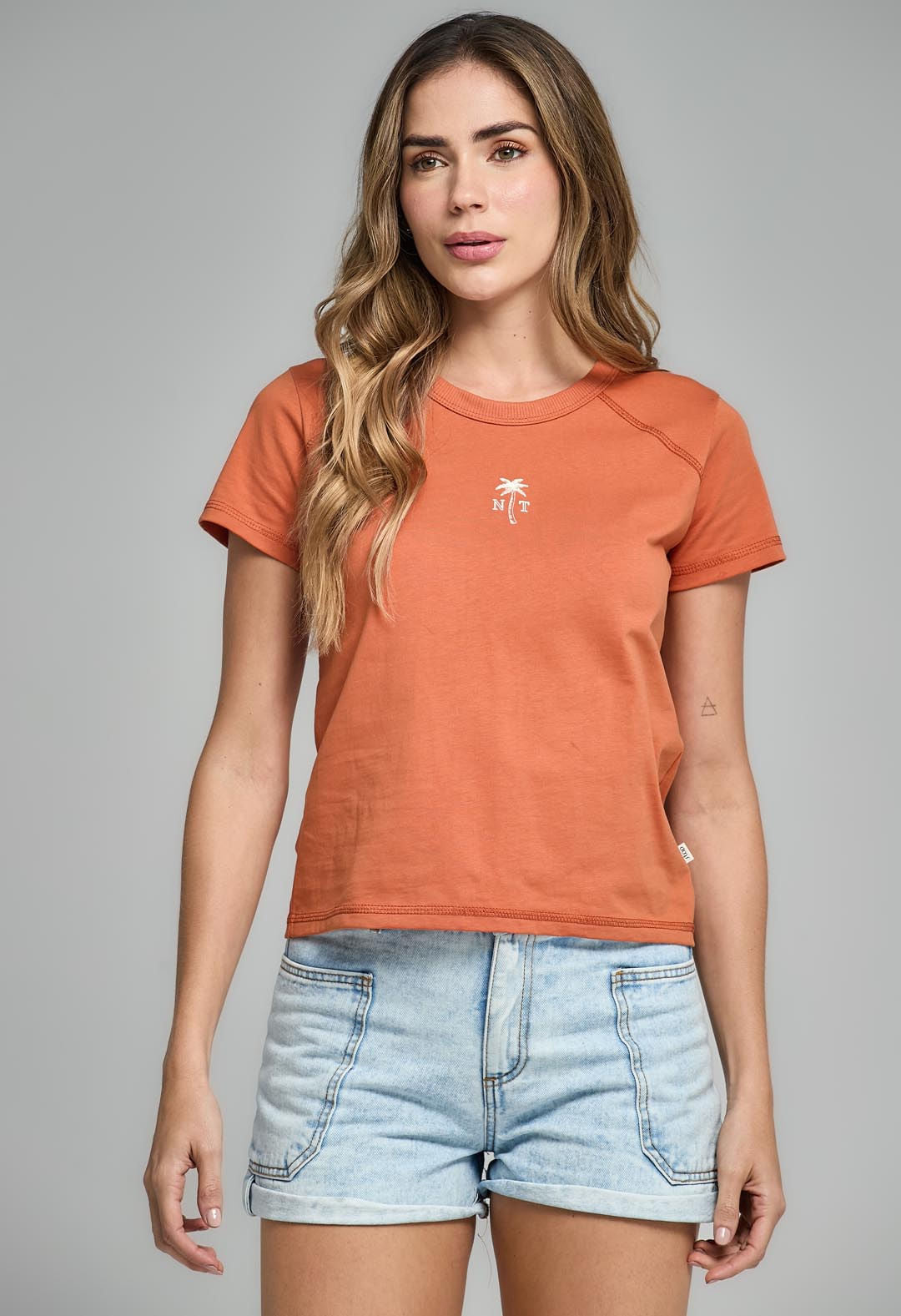 Camiseta terracota manga ranglán para mujeres