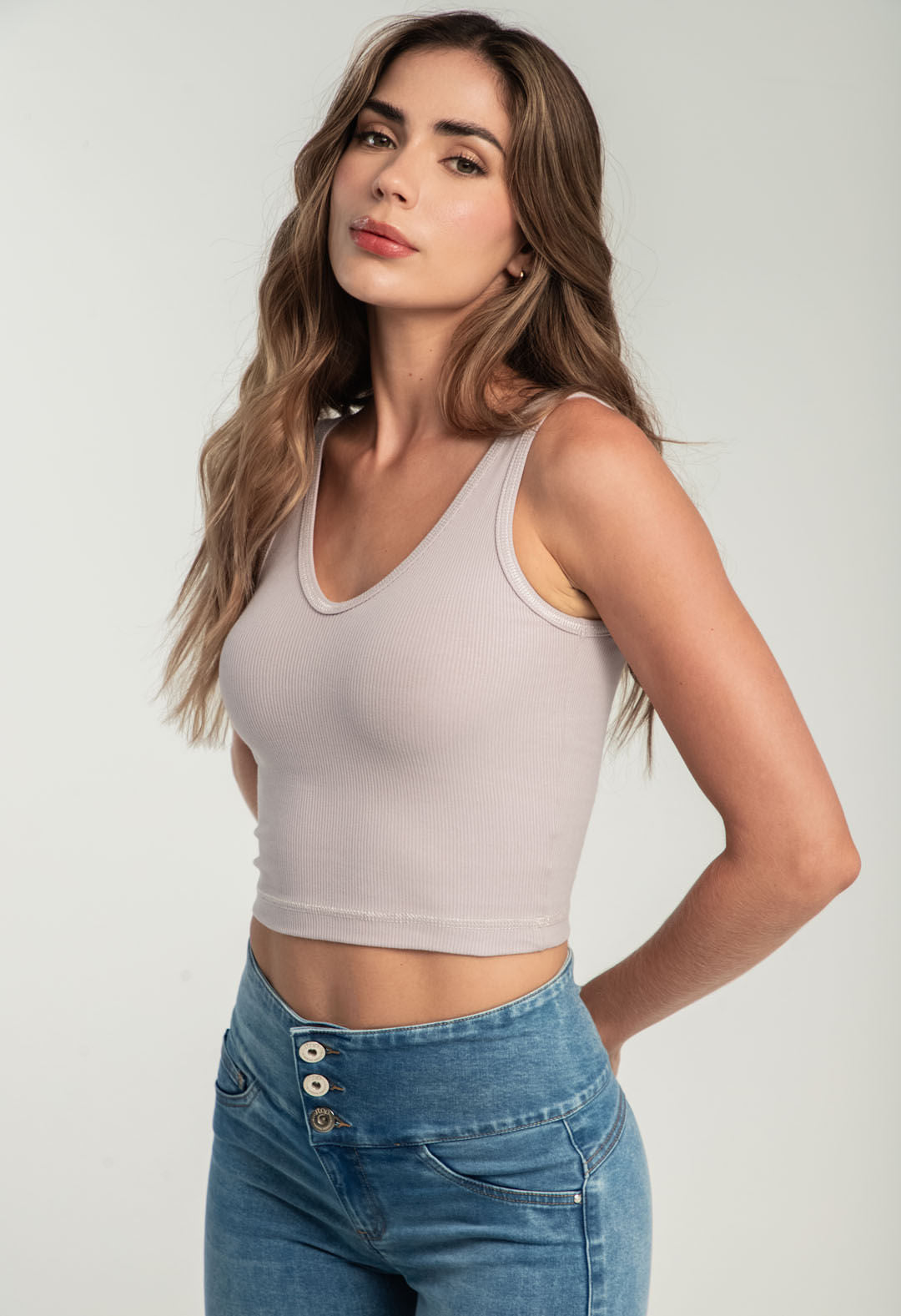 Camiseta lila claro pespuntes en lurex para mujeres