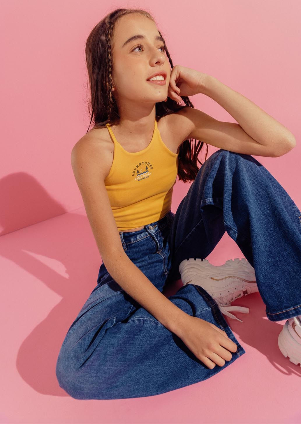 Camiseta amarillo medio con amarre para adolescentes