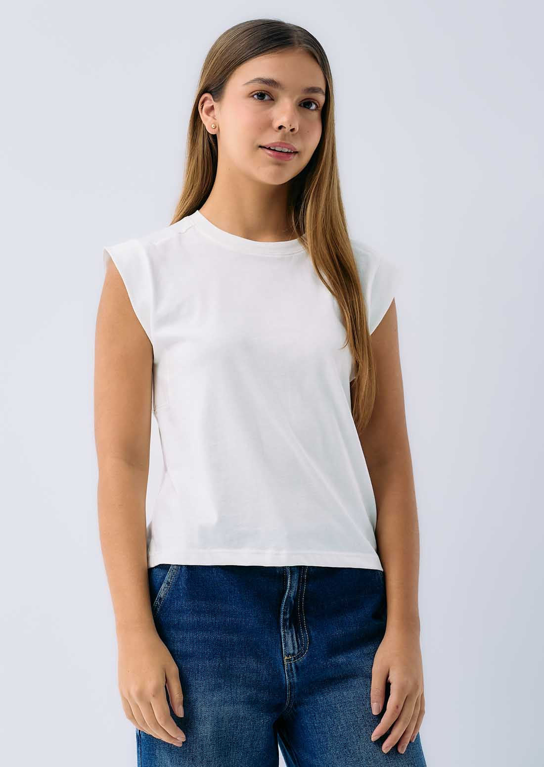 Camiseta marfil decoración en hombro para adolescentes