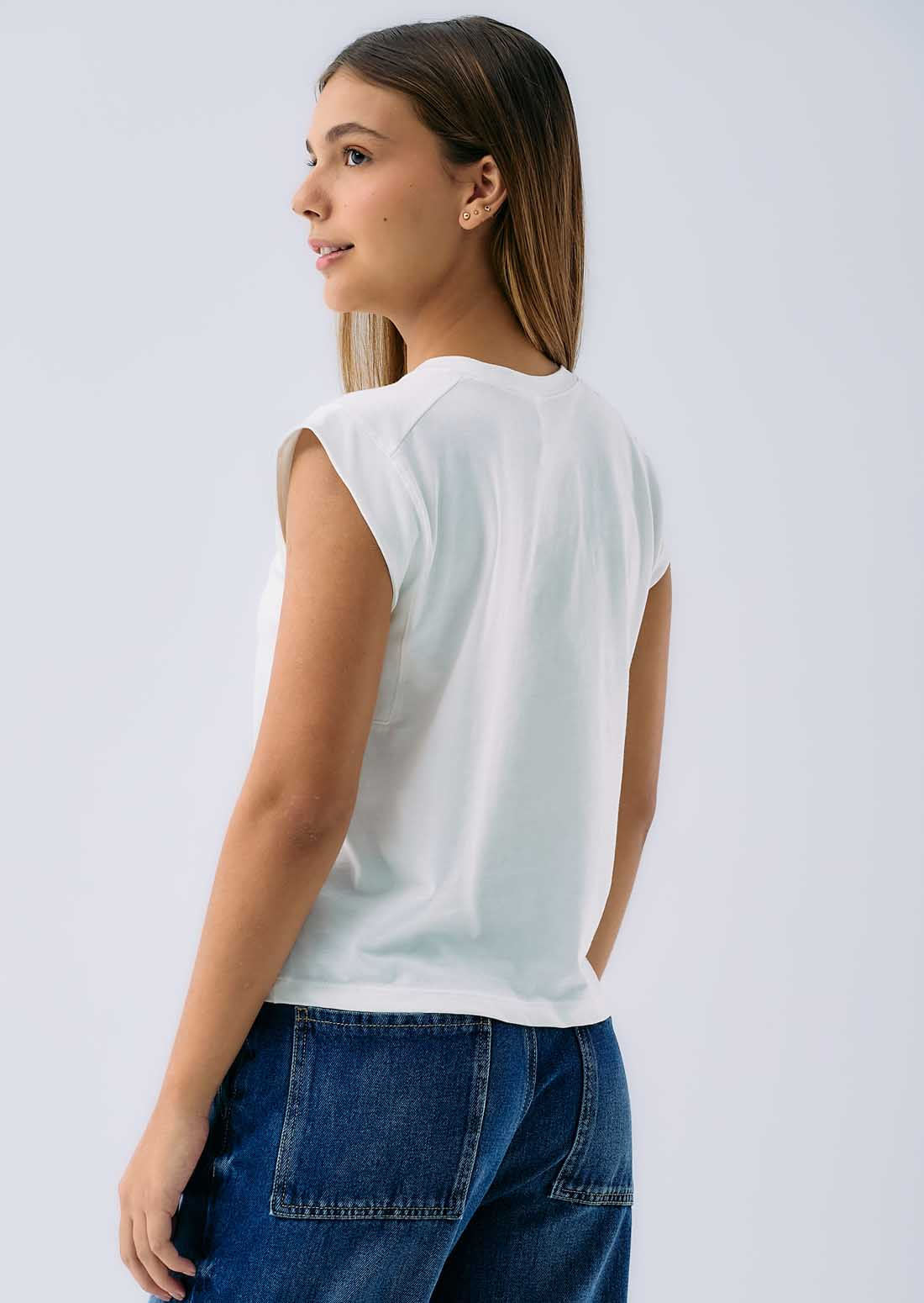 Camiseta marfil decoración en hombro para adolescentes