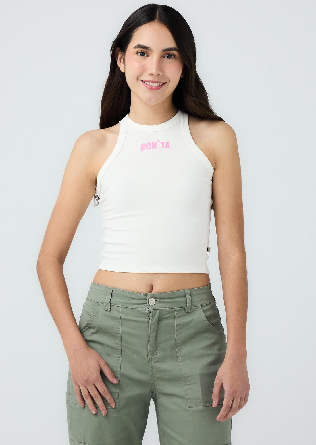 Camiseta marfil estampada para jóvenes