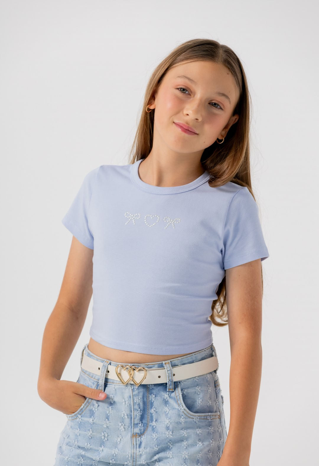Camiseta azul claro con aplique para niñas