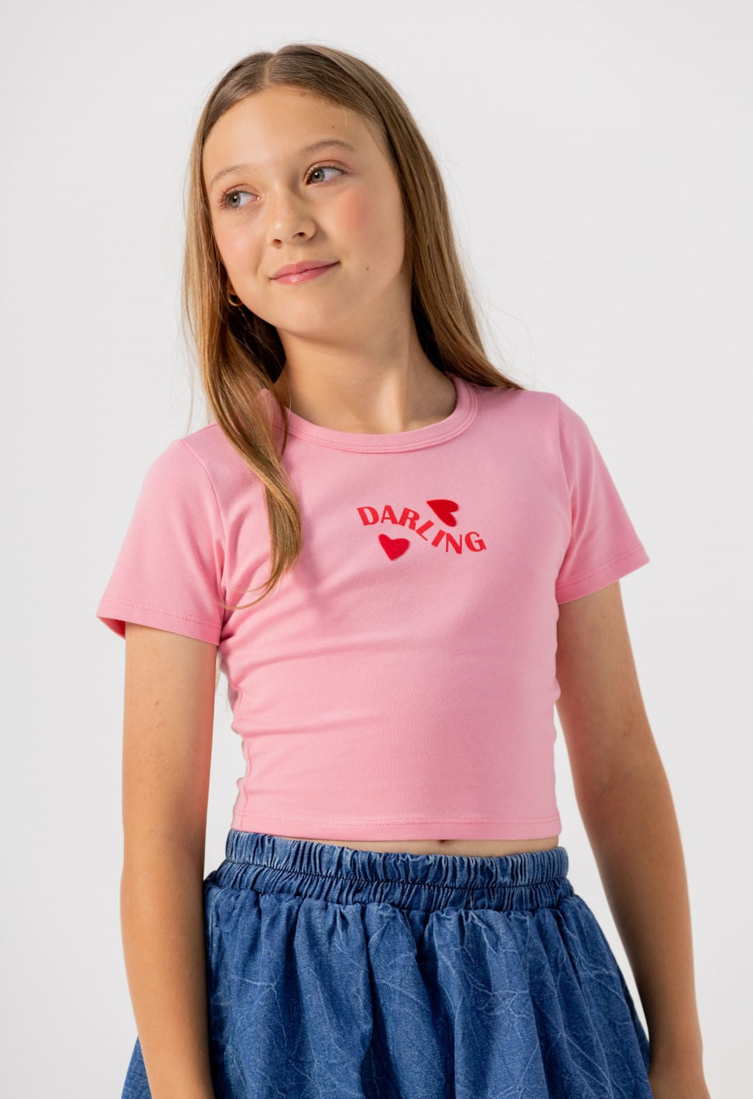 Camiseta rosa medio con aplique para niñas