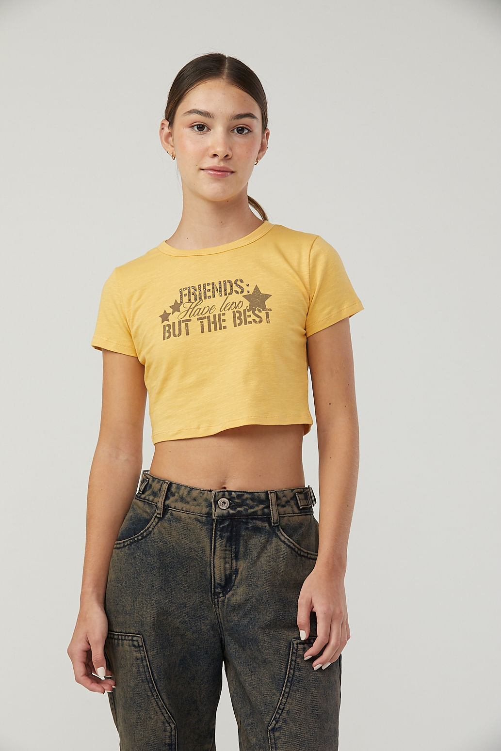 Camiseta mostaza estampada en ambos lados para jóvenes