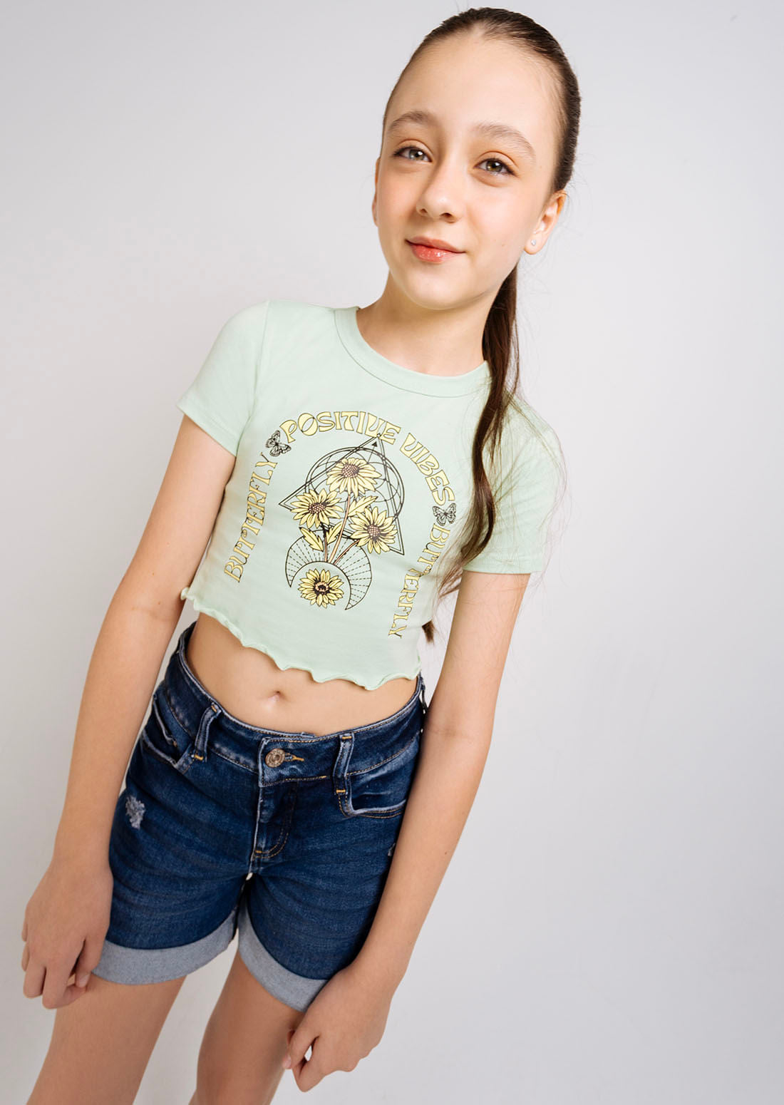 Camiseta menta estampada para niñas