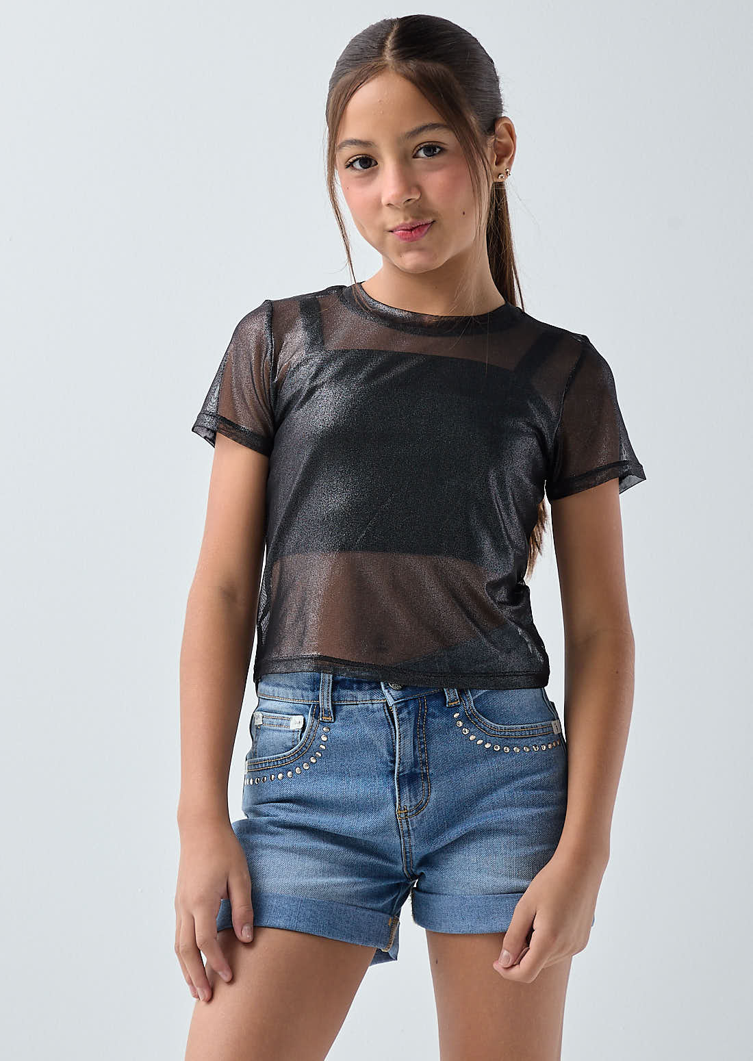 Camiseta negra doble prenda para niñas