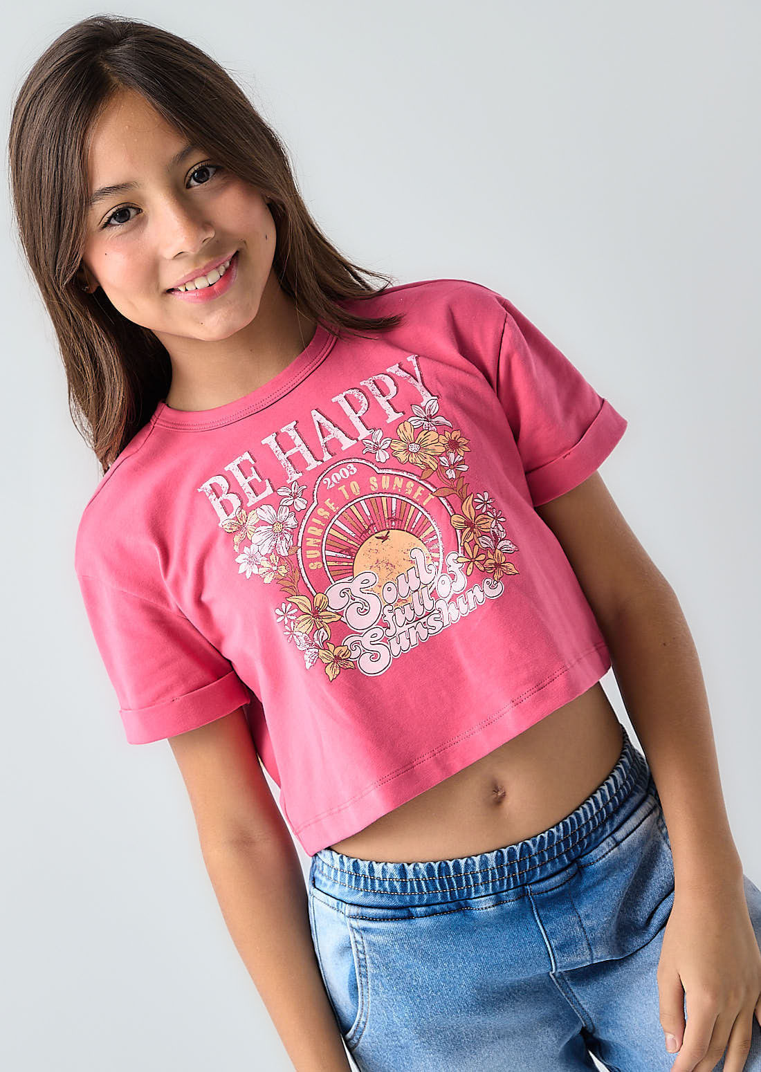 Camiseta magenta manga con guardapolvo para niñas