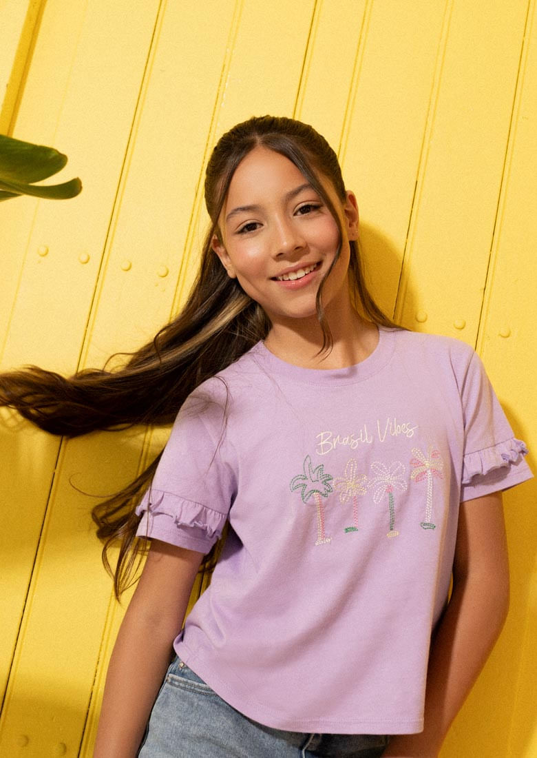 Camiseta lila claro con bolero en mangas para niñas