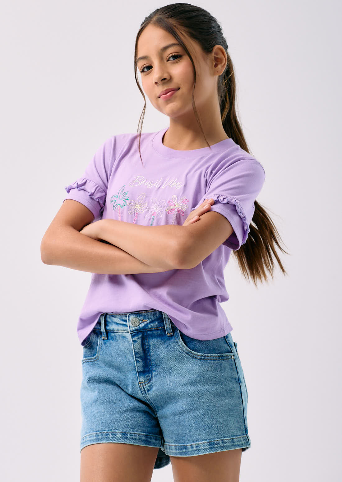 Camiseta lila claro con bolero en mangas para niñas