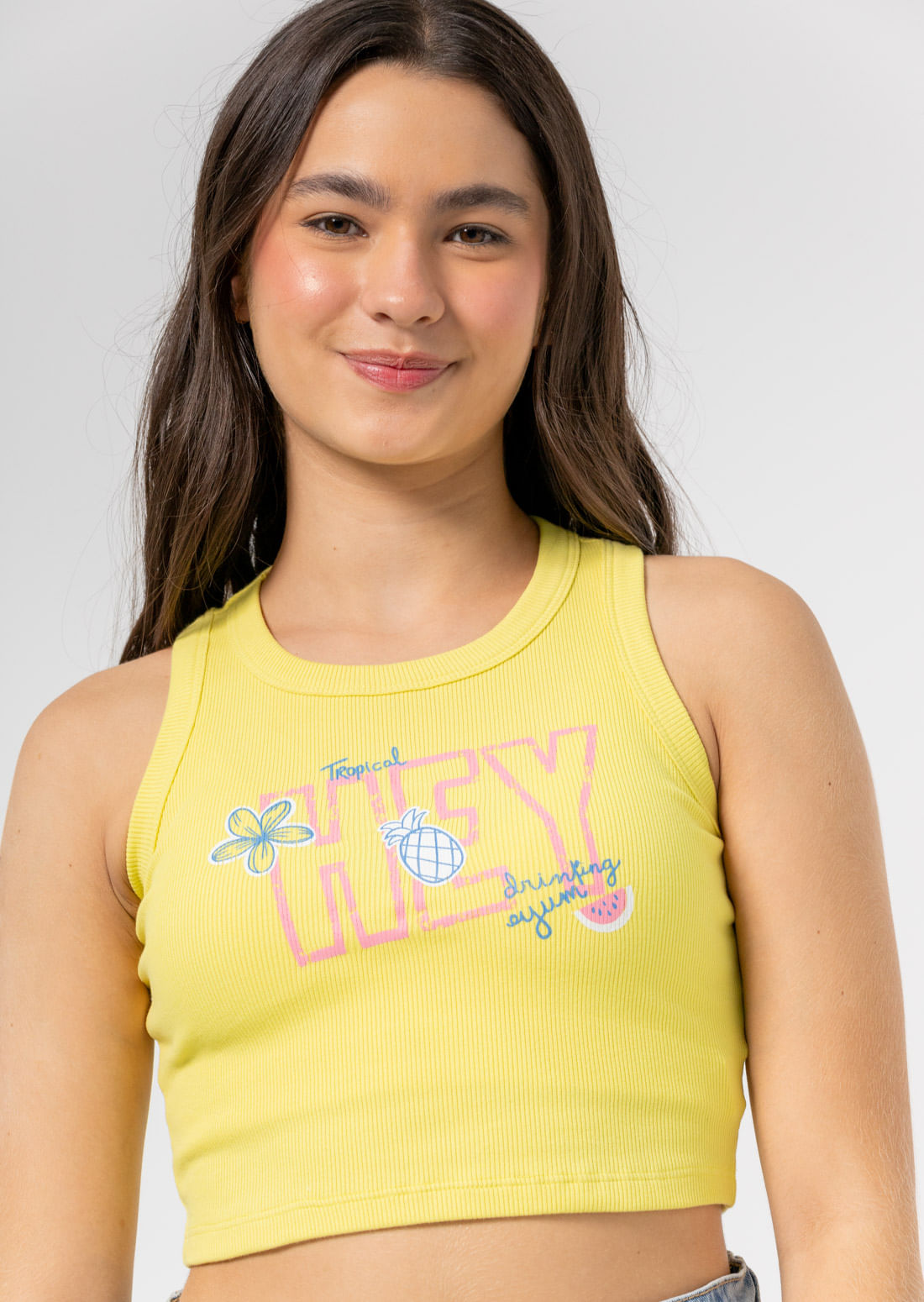 Camiseta crop verde lima en rib para jóvenes