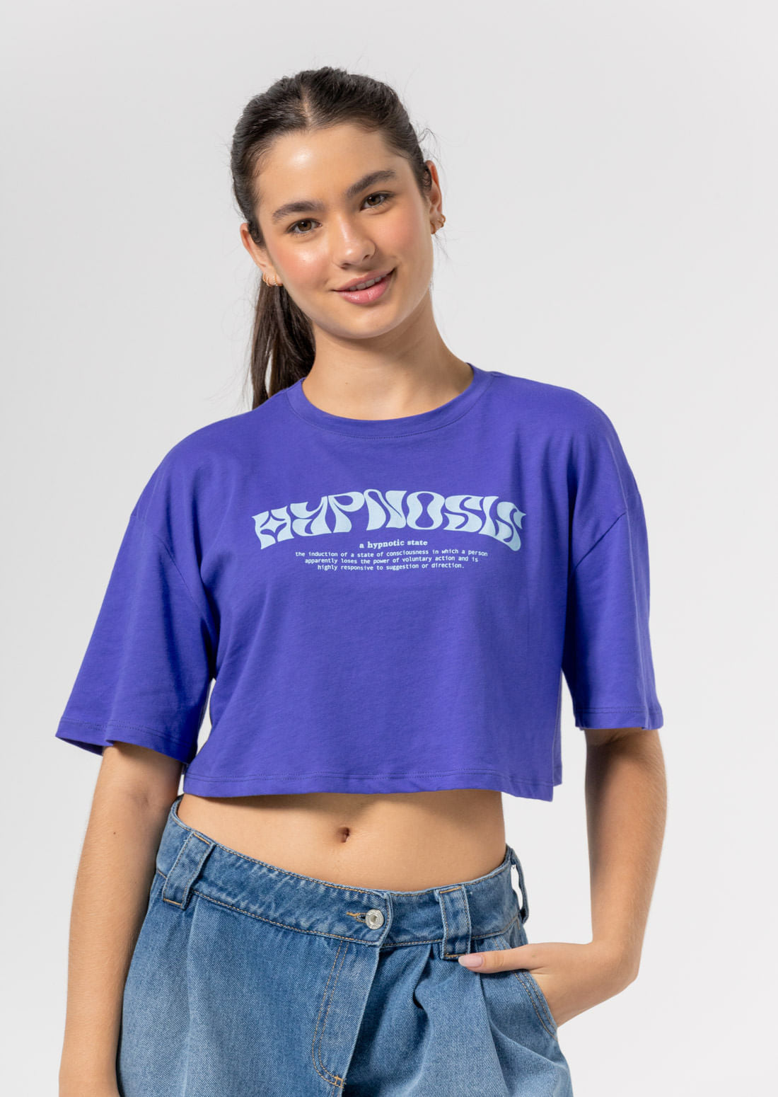 Camiseta oversize morado oscuro con estampado para adolescentes