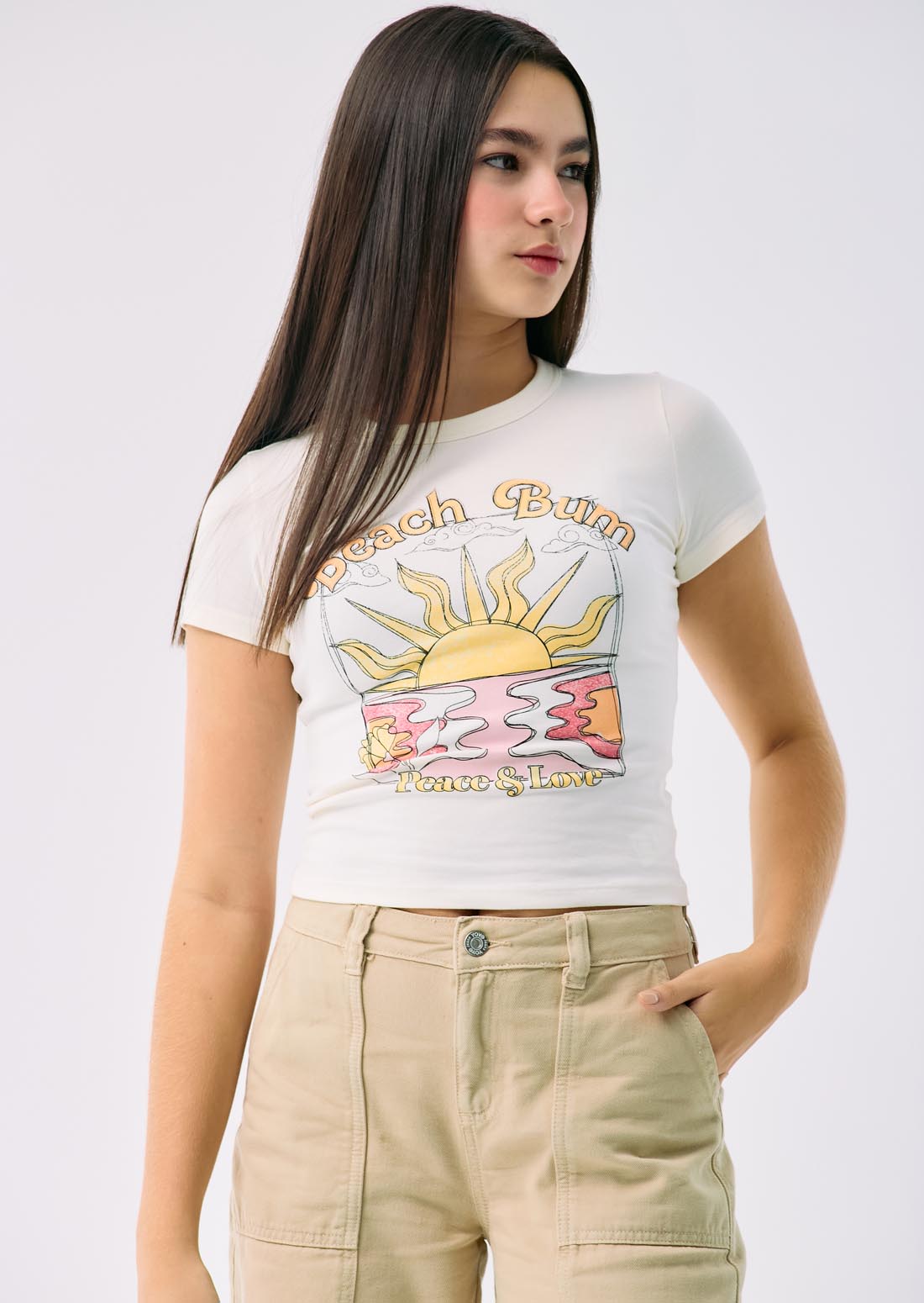 Camiseta marfil frente estampado para adolescentes