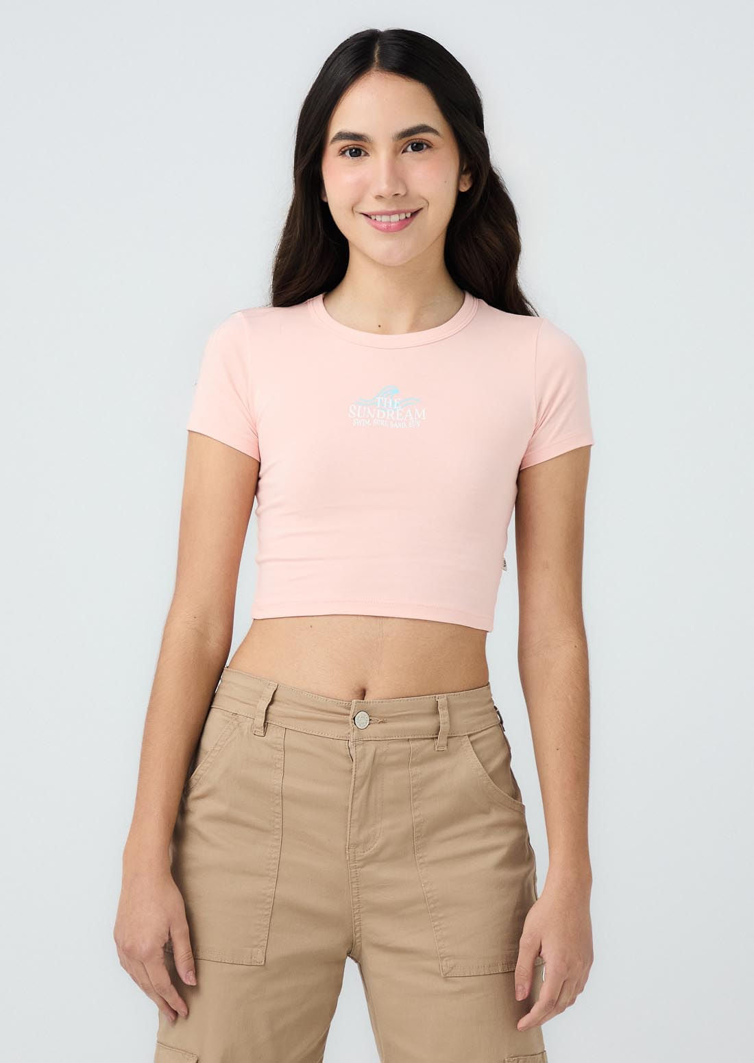 Camiseta rosa claro frente estampado para jóvenes