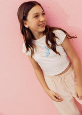 Camiseta marfil estampado en frente para niñas