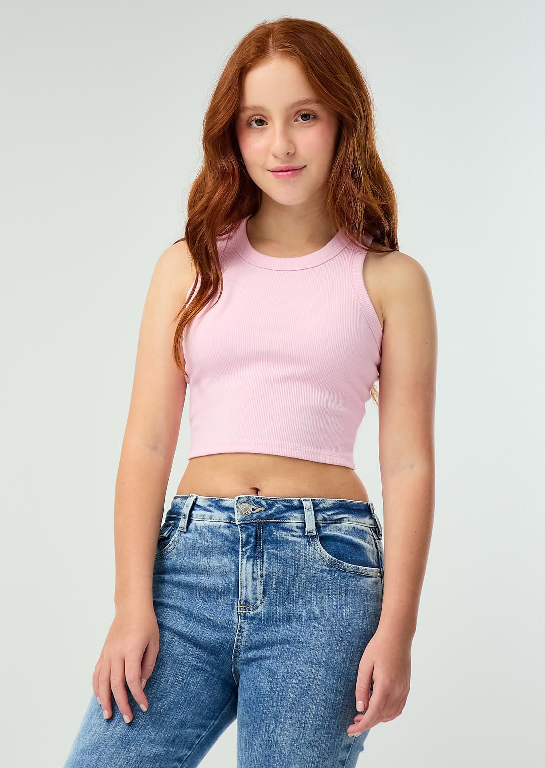 Camiseta rosa claro manga sisa y fondo entero para jóvenes