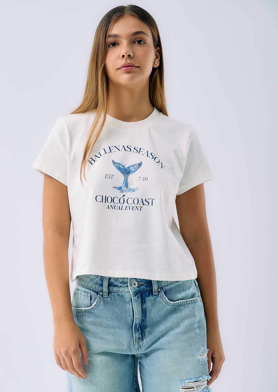 Camiseta marfil con estampado para adolescentes