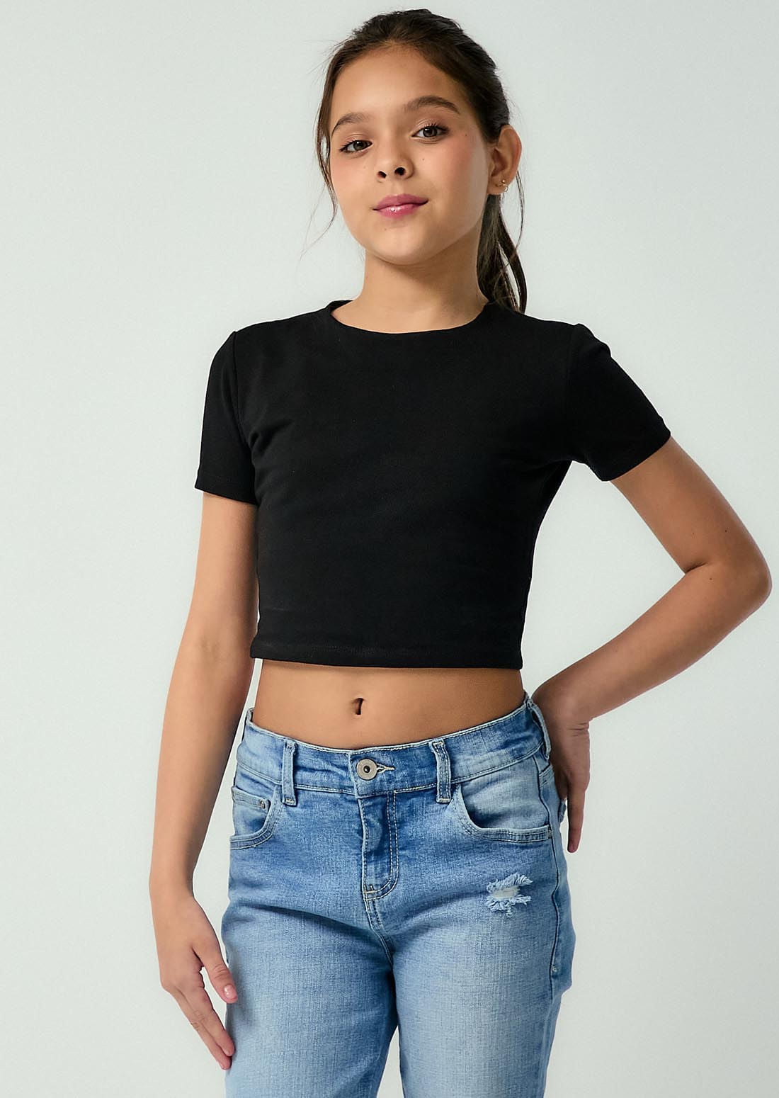 Camiseta negra fondo entero para niñas