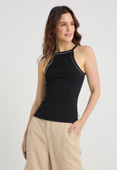 Top negra con sesgos para mujer