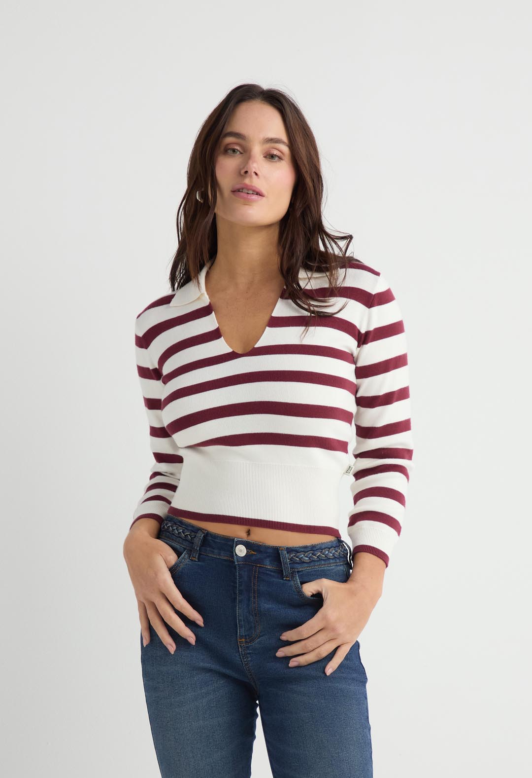 Camiseta vino tejida para mujer