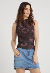 Camiseta chocolate en malla para mujer