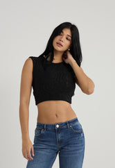 Camiseta negra cuello redondo para mujer