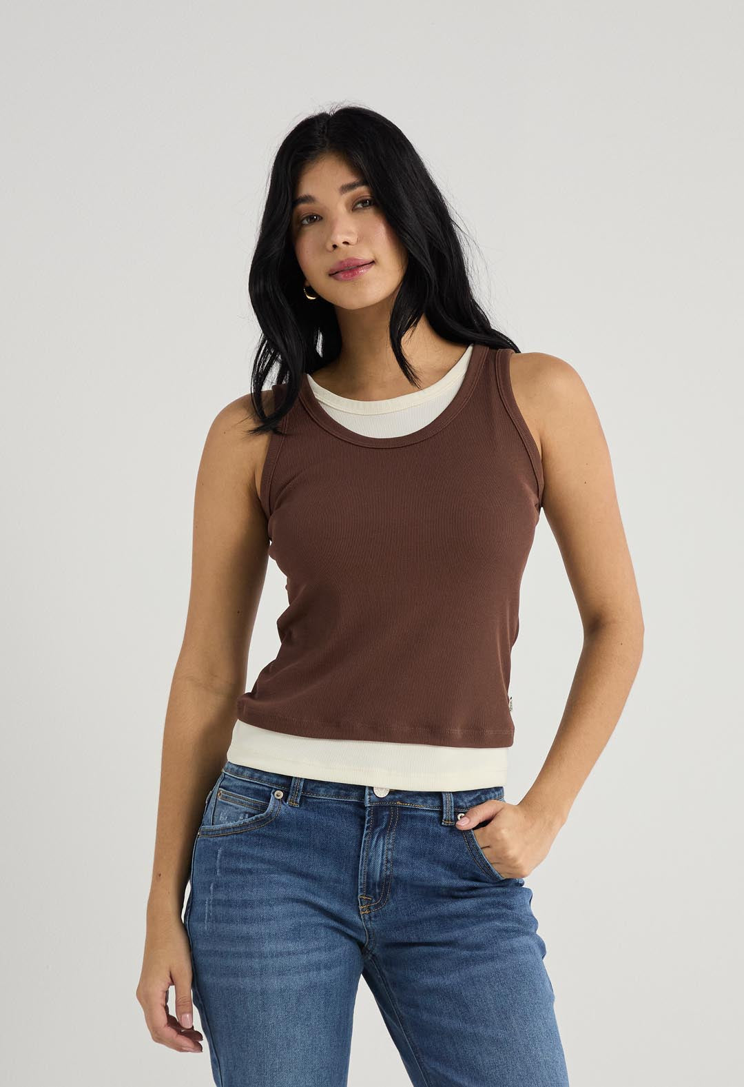 Camiseta chocolate imitacion doble prenda para mujer