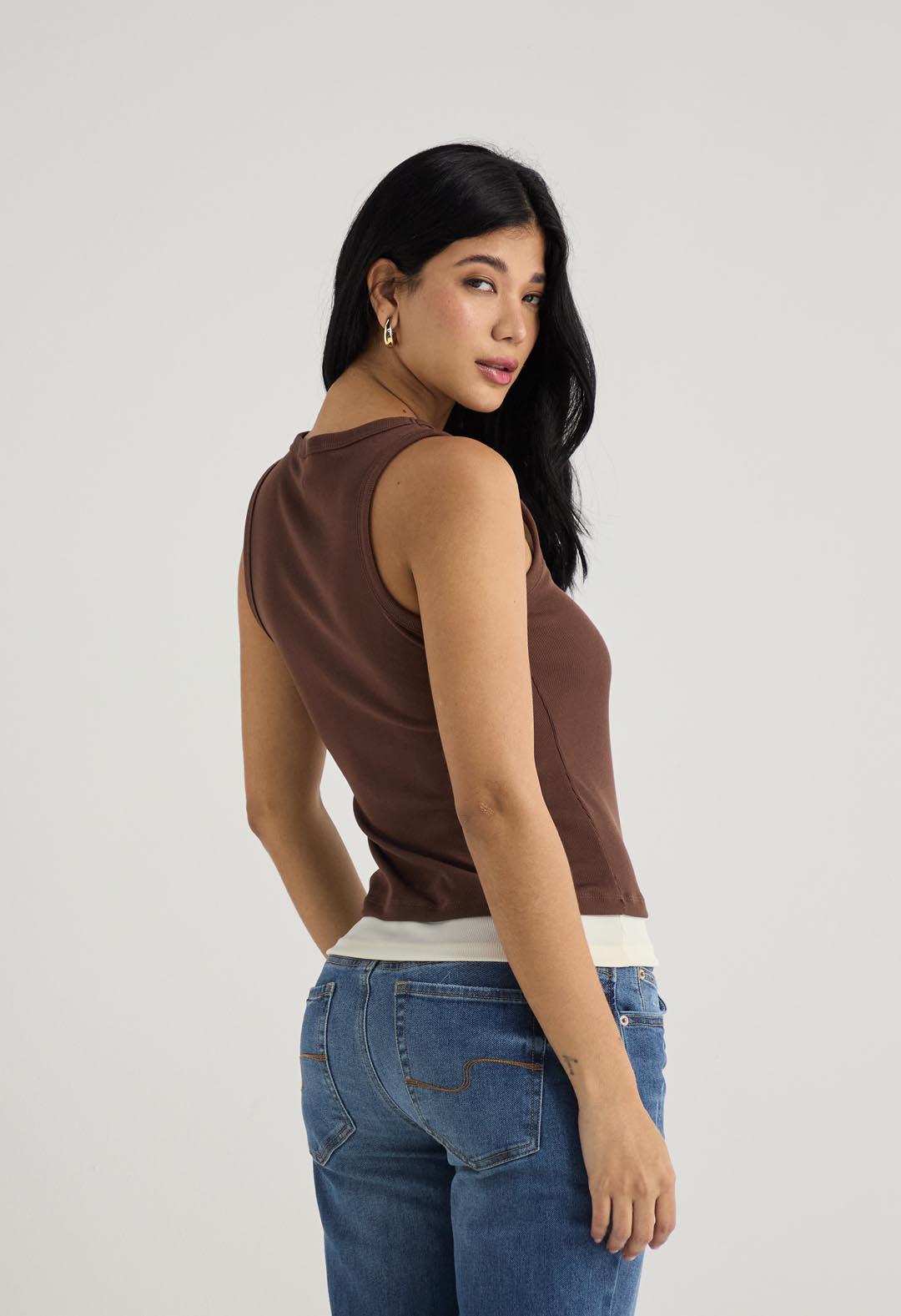 Camiseta chocolate imitacion doble prenda para mujer