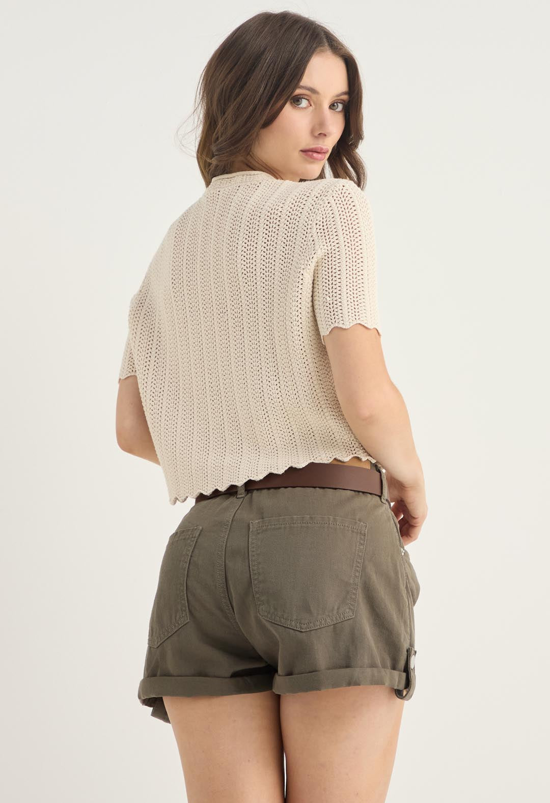 camiseta marfil tejida para mujer