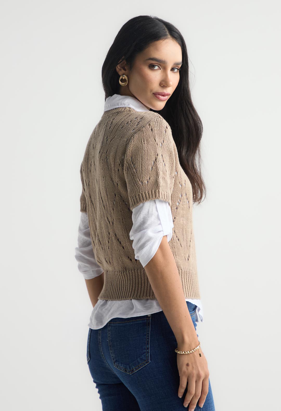 Camiseta arena tejida para mujer