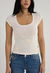 Camiseta marfil imitación devoré para mujer