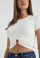 Camiseta marfil manga corta para mujer